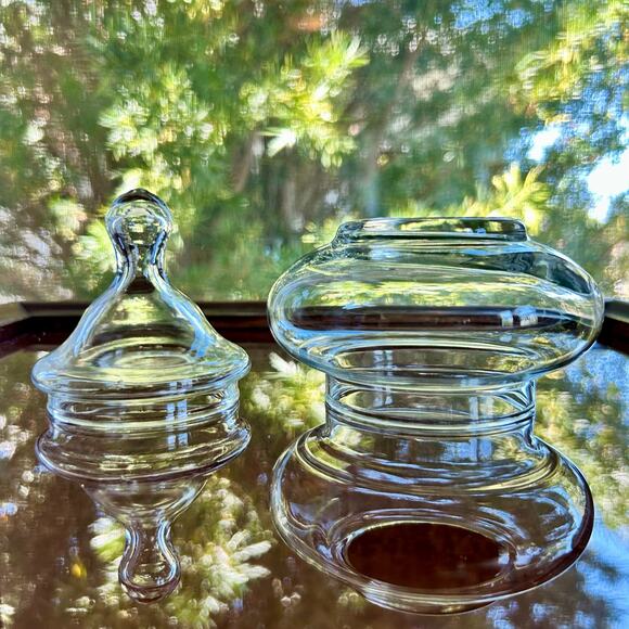 Vintage Clear Glass Apothecary Jar with Green Velvet Insert – 5" Tall - Picture 14 of 15